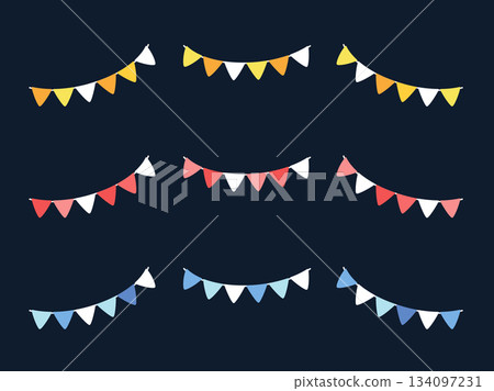 Hand-drawn red, blue, and yellow garland illustration material set_vector 134097231