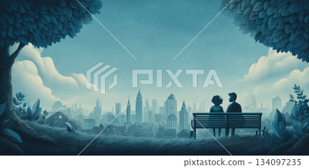 Mountain peaks with snow and trees. Clouds float in the blue sky. Mountain peaks with snow and trees. Clouds float in the blue sky. 134097235