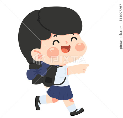 Illustration of Girl Student with Backpack Running 134097267