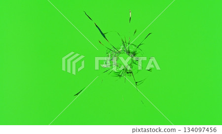 Freeze Motion Shot of Glass Shattered by a Bullet from a Pistol on Green Screen Background 134097456