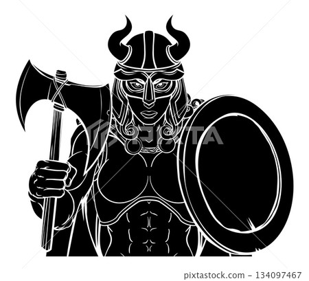 Viking Female Gladiator Warrior Woman Team Mascot 134097467