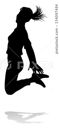 Happy Woman Jumping For Joy Silhouette Person Happy Woman Jumping For Joy Silhouette Person 134097484