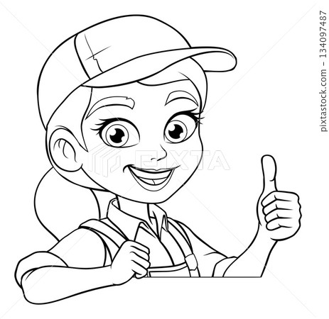 Woman Female Carpenter Mechanic Worker Cartoon 134097487