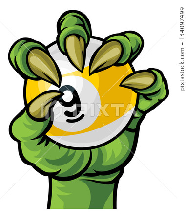 Claw Hand and 9 Ball Nine Ball Pool Cartoon Mascot Claw Hand and 9 Ball Nine Ball Pool Cartoon Mascot 134097499