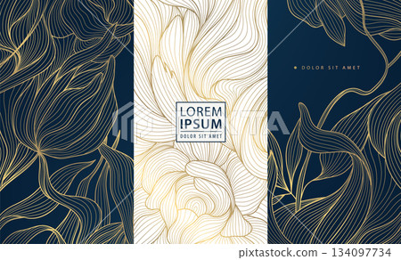 Elegant floral vector background, flower gold line patterns, leaves, oriental ornaments, Chinese, Japanese art. Luxury wedding invitations, spring greeting cards, anniversary posters, vintage royal. Elegant floral vector background, flower gold line patterns, leaves, oriental ornaments, Chinese, Japanese art. Luxury wedding invitations, spring greeting cards, anniversary posters, vintage royal. 134097734