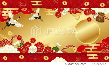 Gorgeous New Year's design material with Japanese patterns and decorations on a red background Gorgeous New Year's design material with Japanese patterns and decorations on a red background 134097764