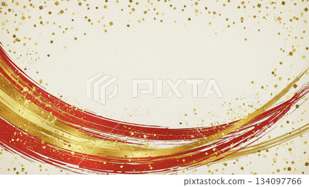 美麗的日式設計背景，以流暢的紅色和金色筆觸為特色。 134097766