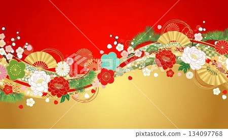 A gorgeous New Year's design background with red and gold Japanese patterns A gorgeous New Year's design background with red and gold Japanese patterns 134097768