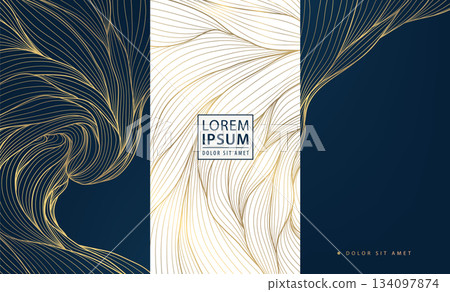 Luxury wave pattern, elegant gold lines, art deco elements. Vector premium abstract background, Japanese flowing water textures. Wine labels, chocolate packaging, gift boxes, menu Luxury wave pattern, elegant gold lines, art deco elements. Vector premium abstract background, Japanese flowing water textures. Wine labels, chocolate packaging, gift boxes, menu 134097874