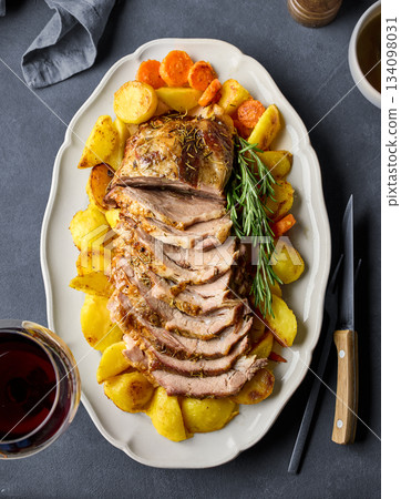 freshly baked sliced pork neck roast freshly baked sliced pork neck roast 134098031