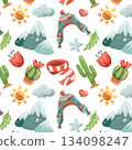 Hand drawn vector seamless pattern with peruvian and mounain travel items on white background 134098247