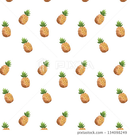 Hand drawn vector tiny pineapple seamless pattern watercolor style 134098249