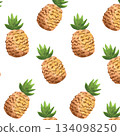 Hand drawn vector pineapple seamless pattern watercolor style 134098250
