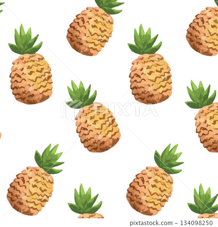 Hand drawn vector pineapple seamless pattern watercolor style 134098250