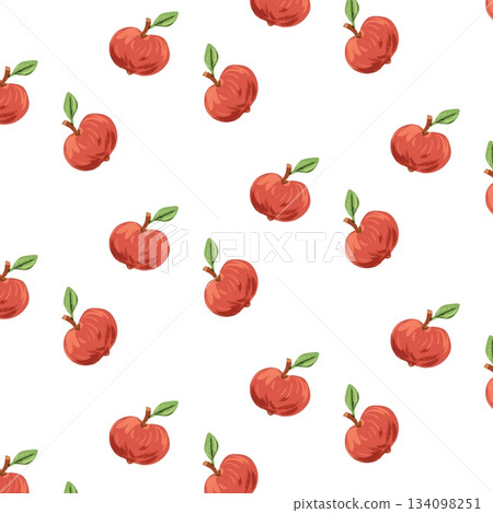 Hand drawn vector apple seamless pattern watercolor style Hand drawn vector apple seamless pattern watercolor style 134098251