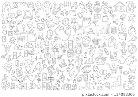 Business Related Doodle vector set. Drawing sketch illustration hand drawn line eps10 134098306