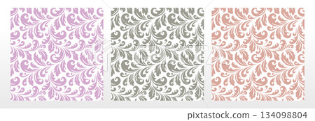 Wallpapers in the style of Baroque.. Set of colored floral ornaments. Seamless vector backgrounds Graphic patterns for fabric, wallpaper, packaging. Ornate Damask flower illustration Wallpapers in the style of Baroque.. Set of colored floral ornaments. Seamless vector backgrounds Graphic patterns for fabric, wallpaper, packaging. Ornate Damask flower illustration 134098804