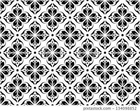 Flower geometric pattern. Seamless vector background. White and black ornament. 134098852
