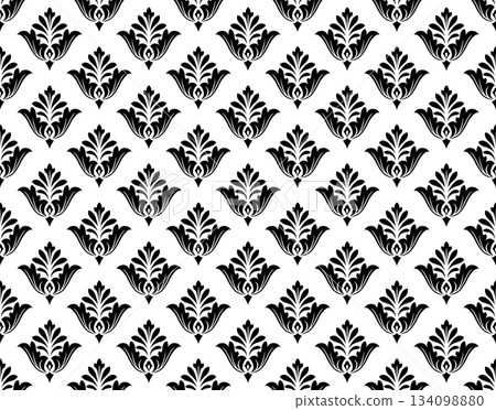 Flower geometric pattern. Seamless vector background. White and black ornament. Flower geometric pattern. Seamless vector background. White and black ornament. 134098880
