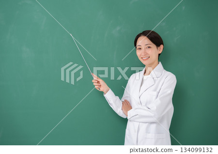 A woman pointing to the blackboard 134099132