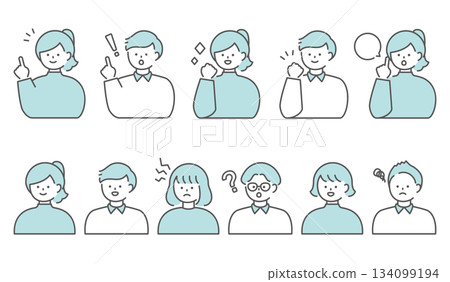 Simple line drawing icon set of men and women 134099194