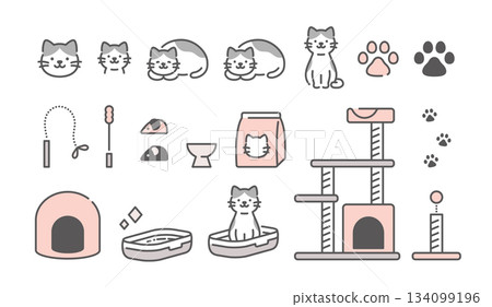 Cute cat life icon set 134099196