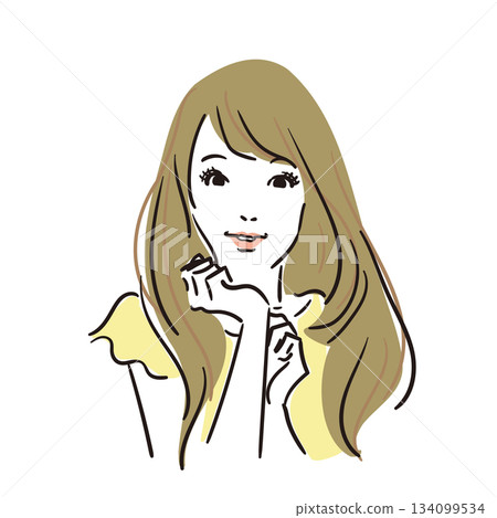 Cute woman with long hair, upper body Cute woman with long hair, upper body 134099534