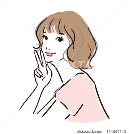 Cute woman with medium hair, upper body, smiling Cute woman with medium hair, upper body, smiling 134099540