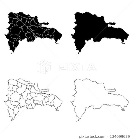 Dominican Republic Outline and Solid Fill Map Set. 134099629