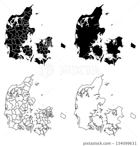 Denmark Outline and Solid Fill Map Set. Denmark Outline and Solid Fill Map Set. 134099631