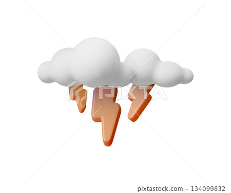Clean 3D icon cloud lightning symbol vector simple design. Simple 3D icon cloud lightning symbol concept weather forecast. Minimalist interface graphic element isolated asset. 134099832