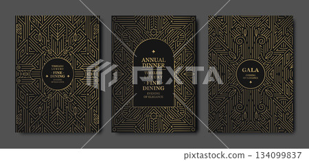 Luxury gold art deco background with geometric lines, elegant borders, vintage gatsby patterns. Premium vector illustrations for wedding cards, party invitations, VIP gala designs, labels Luxury gold art deco background with geometric lines, elegant borders, vintage gatsby patterns. Premium vector illustrations for wedding cards, party invitations, VIP gala designs, labels 134099837