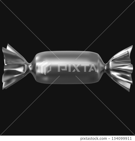 Metallic wrapper of a round elongated candy, realistic mockup, caramel, lollipop. Metallic wrapper of a round elongated candy, realistic mockup, caramel, lollipop. 134099911