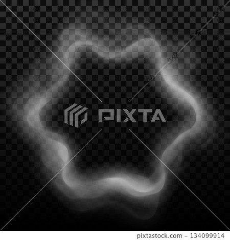 Curved cigarette smoke ring, realistic icon on an isolated black transparent background. 134099914