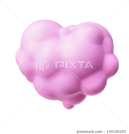 Pink cloud heart shape 3D plastic style vector icon, cartoon weather forecast, cloudy love symbol realistic design 134100205