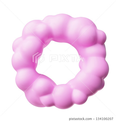 Pink cloud ring shape 3D plastic style vector icon, cartoon weather forecast cloudy circle symbol, realistic meteorology 134100207
