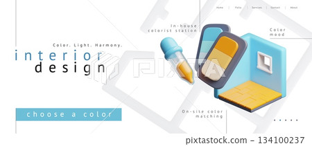 Interior design, Choose a color landing page 3D vector, apartment room plan, colorist station creative developer service 134100237
