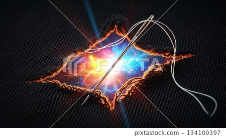 Illuminated torn material reveals powerful energy source inside fabric Illuminated torn material reveals powerful energy source inside fabric 134100397