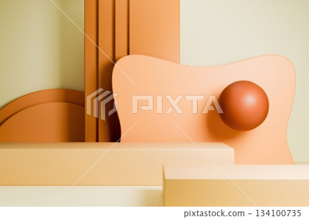 Abstract 3D geometric composition with soft shapes and spheresProduct background 134100735