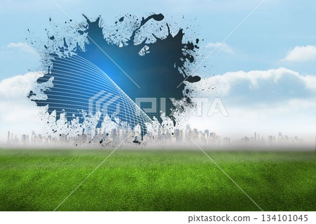 Linear graphic above large city Linear graphic above large city 134101045