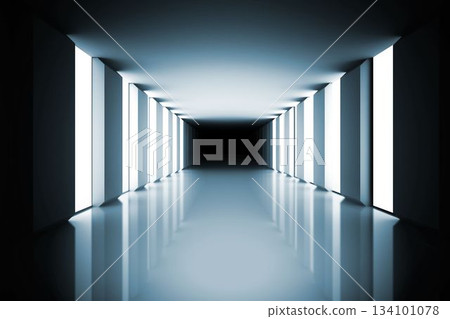 Lit up black modern hallway 134101078