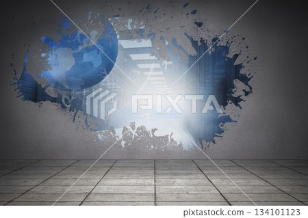 Splash on wall revealing global server graphic Splash on wall revealing global server graphic 134101123