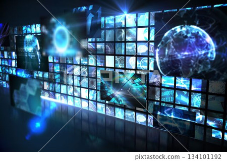 Wall of digital screens in blue Wall of digital screens in blue 134101192