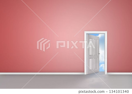 Door opening showing blue sky Door opening showing blue sky 134101340