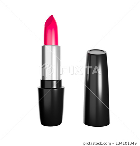 Red lipstick and black tube isolated on a vibrant pink background. Cosmetics Red lipstick and black tube isolated on a vibrant pink background. Cosmetics 134101349