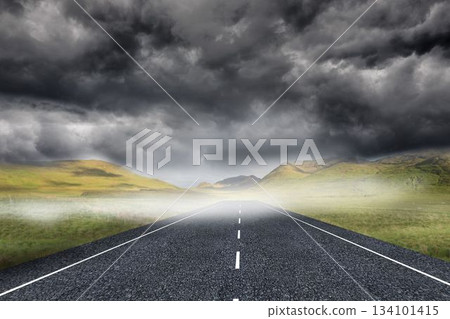 Stormy landscape background with street 134101415