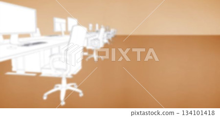 Office desk with pc against orange background Office desk with pc against orange background 134101418