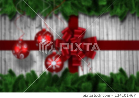 Christmas baubles hanging over wood Christmas baubles hanging over wood 134101467