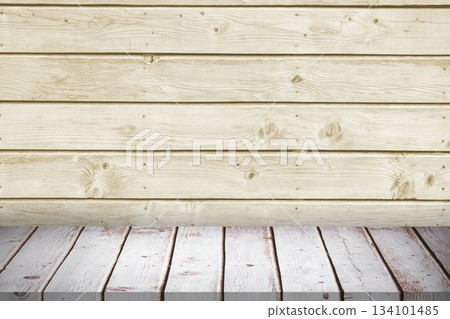 Flat design wooden backdrop is showing horizontal wall planks and whitewashed vertical floor planks 134101485