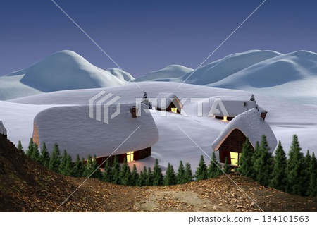 Digitally generated Cute village in the snow Digitally generated Cute village in the snow 134101563